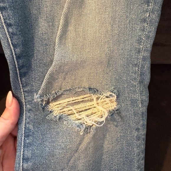 MOTHER High Waisted Looker Ankle Fray Blue Jeans in Thrilling Shots - Picture 5 of 11